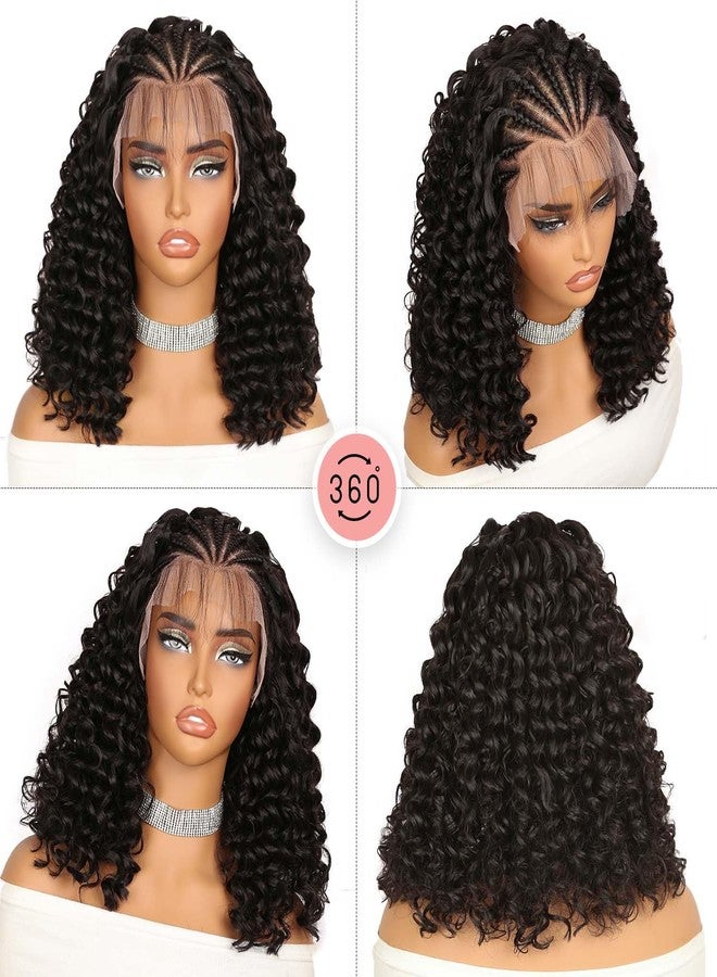 Fancy Hair Braided Wig for Black Women Cornrow with Curly Hair Wig HD Lace Front Wig with Baby Hair Pre Plucked Glueless Transparent 13x4 Inch Lace Frontal Wig (2#) - Image 5